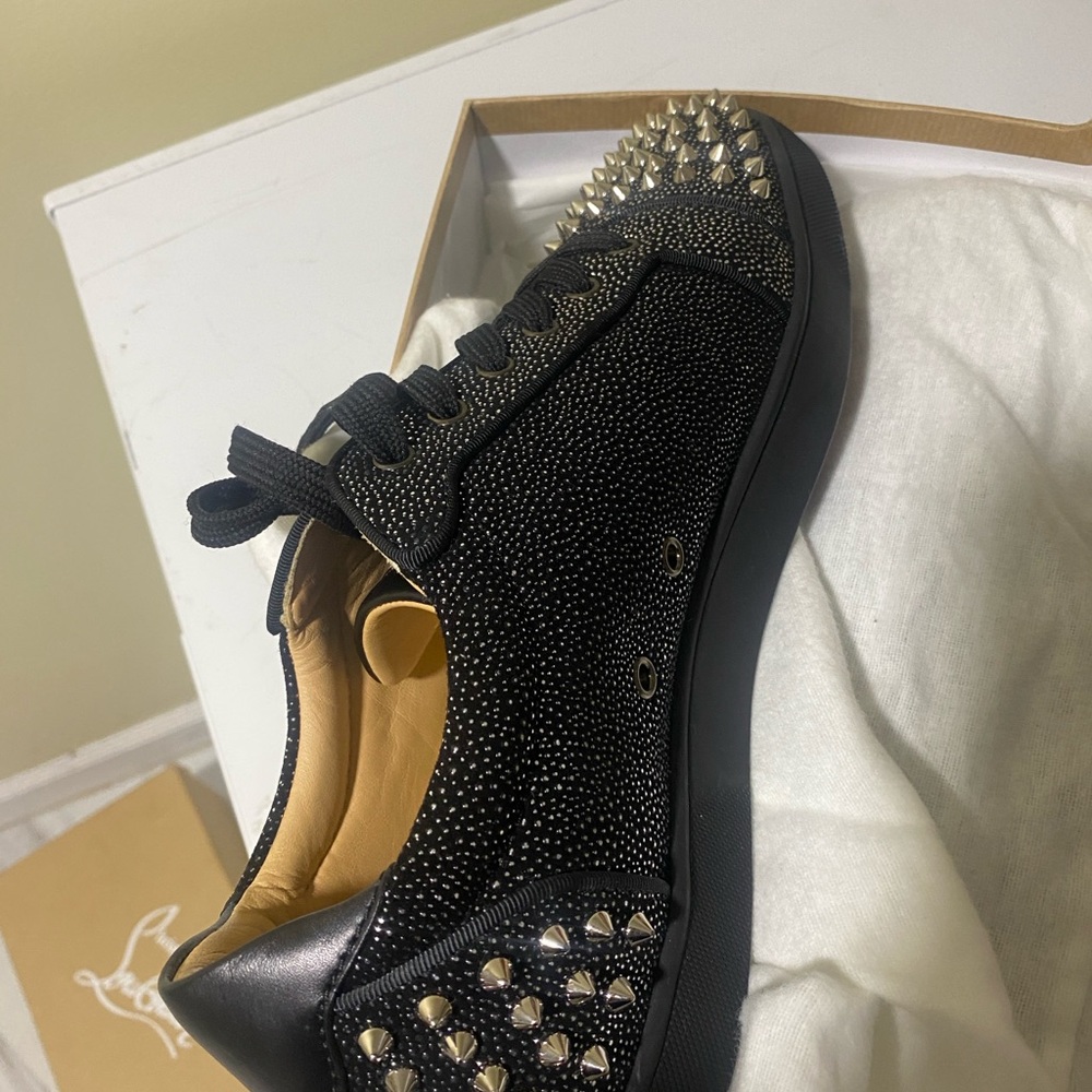 Authentic Christian Louboutin Seavaste 2 Suede Black Studded Sneakers